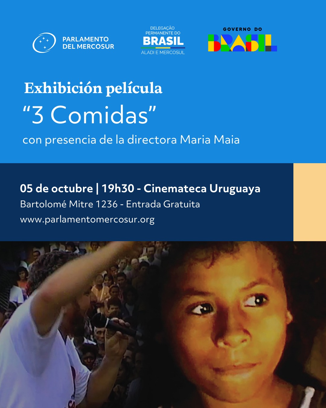 Exibio do filme brasileiro "3 Refeies" na Cinemateca Uruguaia